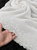 Voile Lawn white chicken Kaari Dupatta with White    Embroidery | white  lawn scallop Cutwork Dupatta Diyable in all colors 2.5 yards length (Diyable)