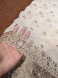 Fancy White Net Dupatta with Rose Gold Embroidery – Elegant Party Wear & Wedding Dupatta, DIY Fabric, 2.5 Yards