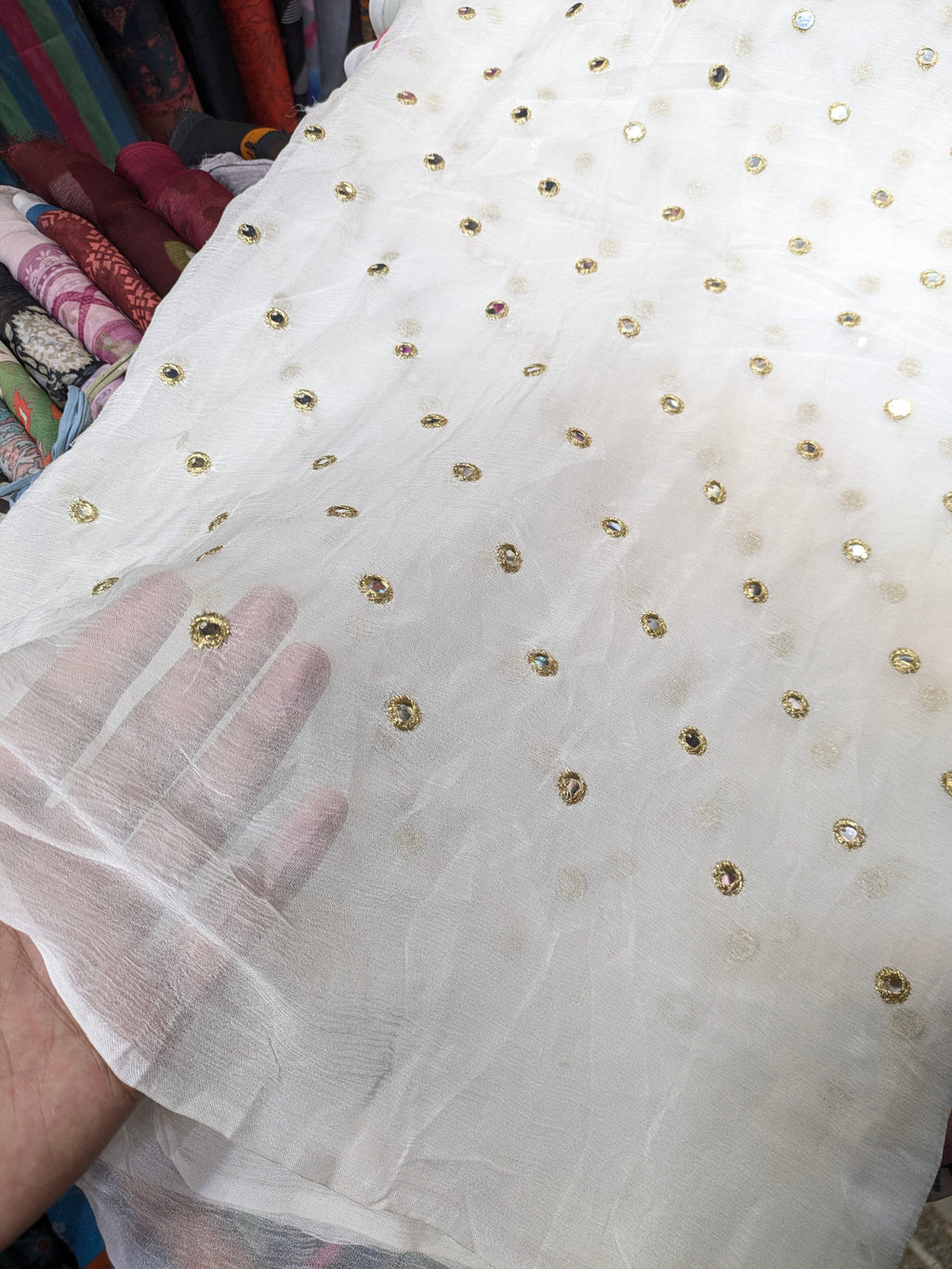 Golden Embroidered Chiffon Dupatta with Sitara Work – 2.5 Yards | Fancy Party Wear Dupatta