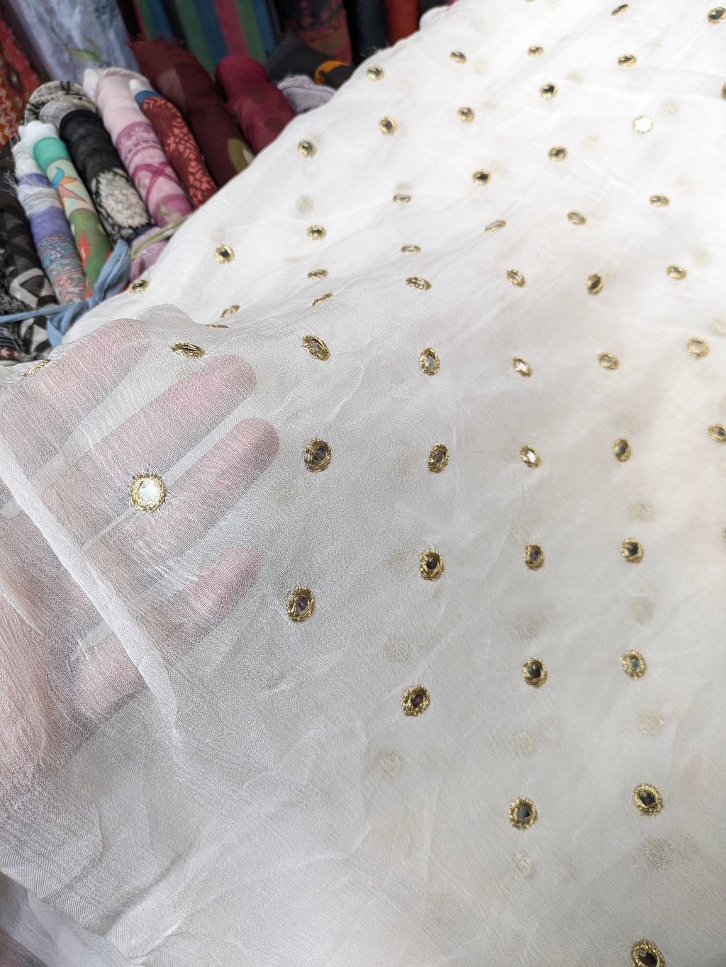 Golden Embroidered Chiffon Dupatta with Sitara Work – 2.5 Yards | Fancy Party Wear Dupatta