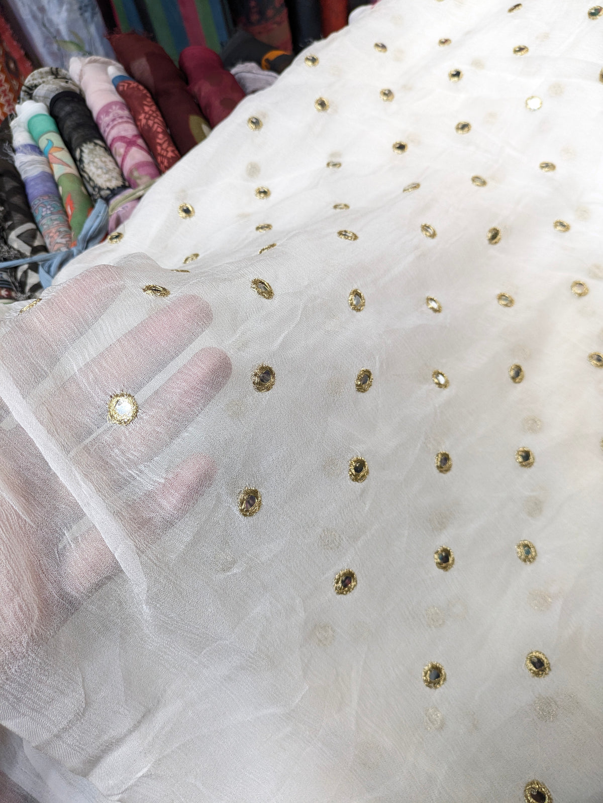 Golden Embroidered Chiffon Dupatta with Sitara Work – 2.5 Yards | Fancy Party Wear Dupatta
