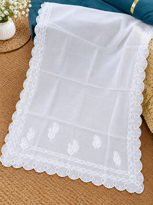 White Voile Lawn four Sided Scallop Dupatta with White Embroidery – Dyeable  2.75 yards