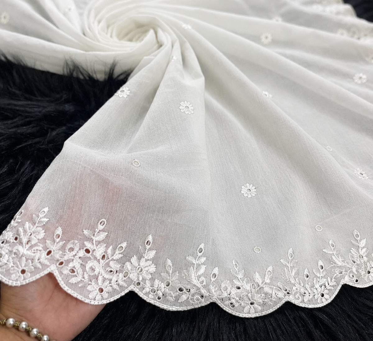 Voile Lawn white chicken Kaari Dupatta with White    Embroidery | white  lawn scallop Cutwork Dupatta Diyable in all colors 2.5 yards length
