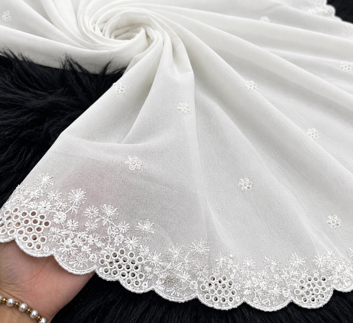 Voile Lawn white chicken Kaari Dupatta with White    Embroidery | white  lawn scallop Cutwork Dupatta Diyable in all colors 2.5 yards length