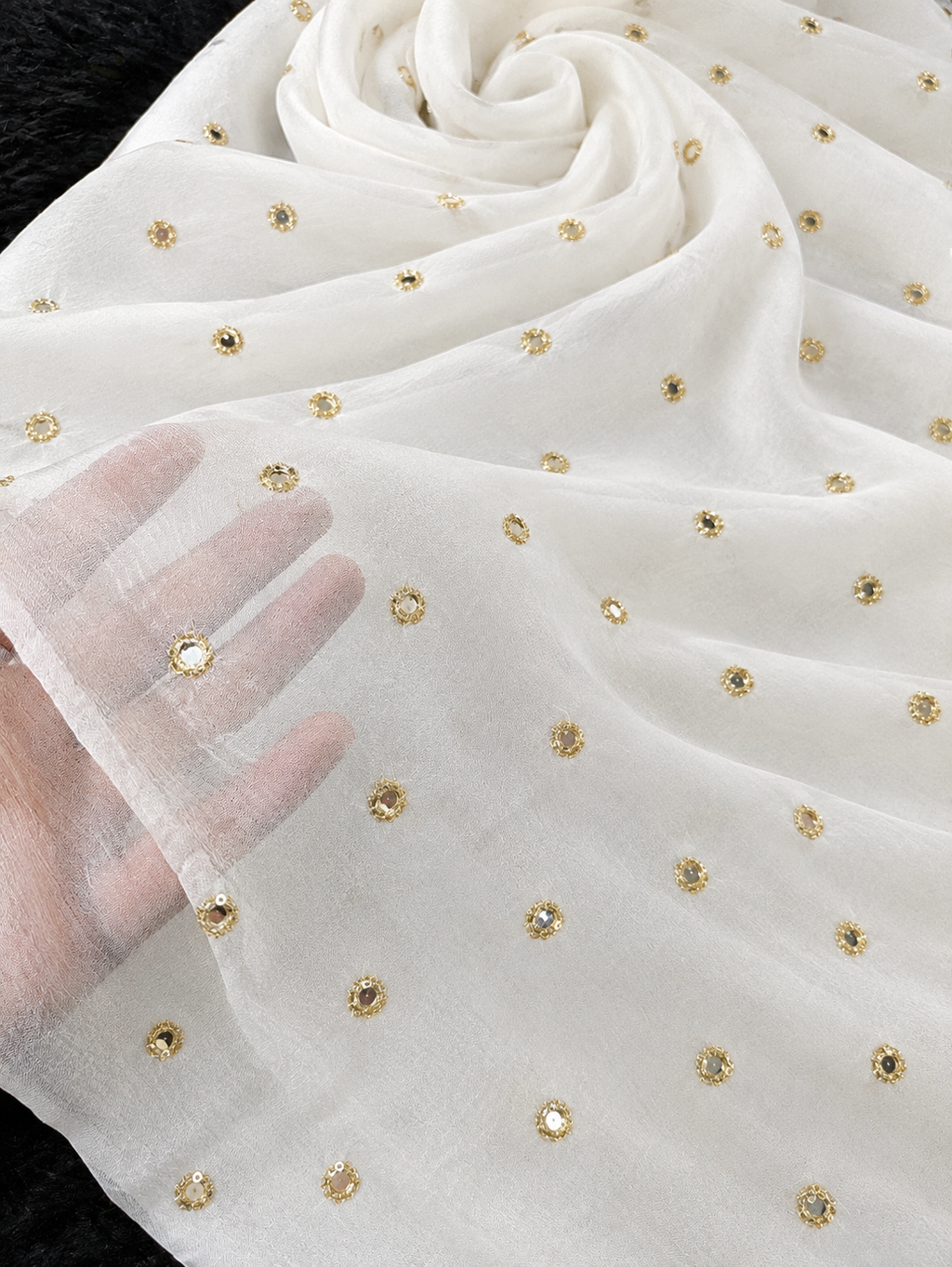 Golden Embroidered Chiffon Dupatta with Sitara Work – 2.5 Yards | Fancy Party Wear Dupatta
