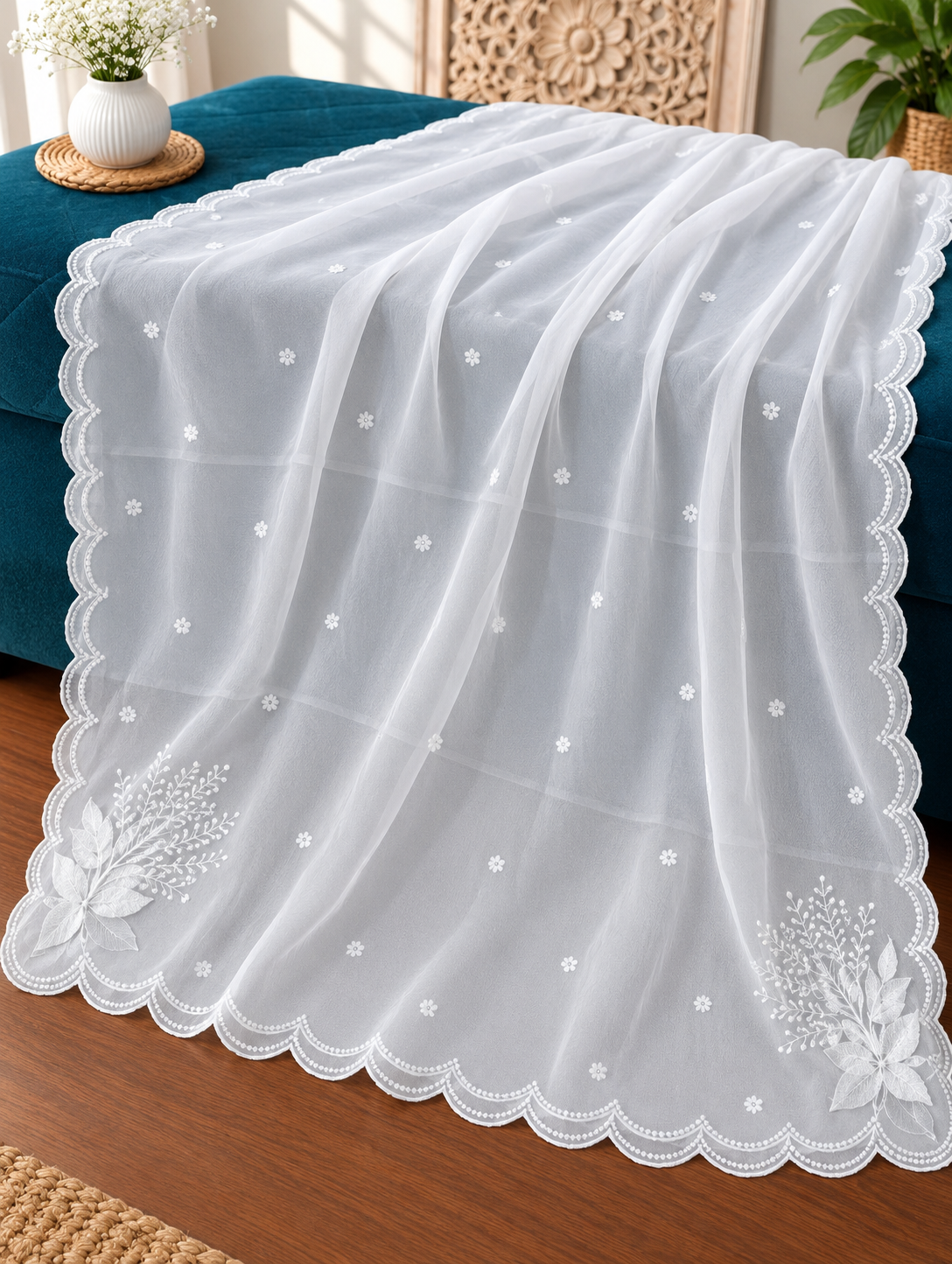 Chiffon Four-Side Scalloped Cutwork Dupatta – 2.75 Yards (Dyeable