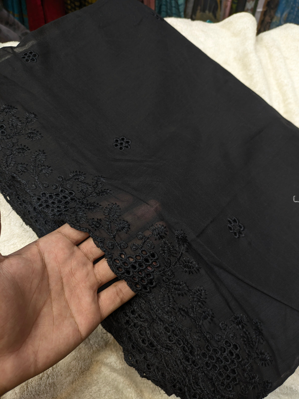 Voile Lawn black  chicken Kaari Scalloped Dupatta with black    Embroidery | black lawn Cutwork Dupatta 2.5 yards length