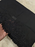 Voile Lawn black  Scalloped Dupatta with black    Embroidery | black lawn Cutwork Dupatta 2.5 yards length