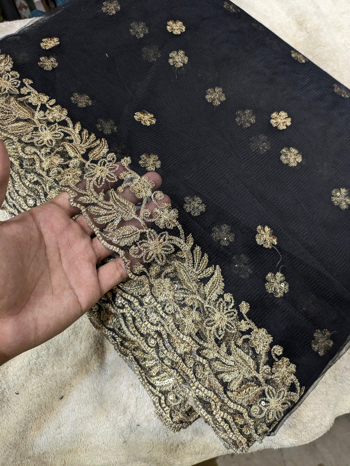Fancy Black Net Dupatta with Heavy Golden Embroidery | Soft Net Party Wear Dupatta | 2.5 Yards