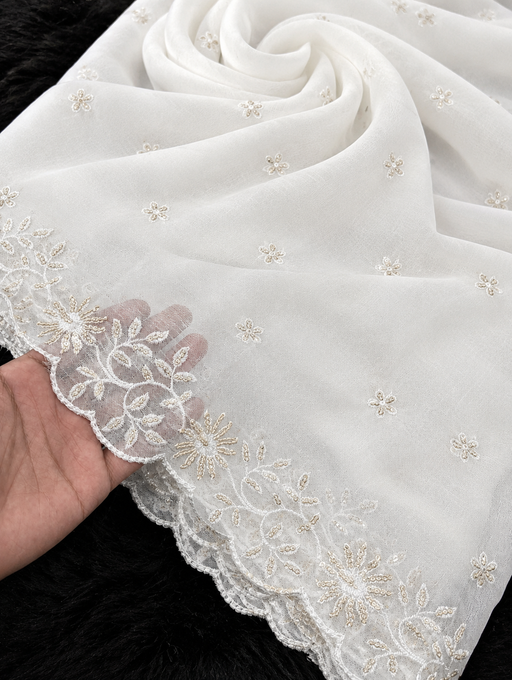 Semi Pure Chiffon Dupatta with Rose Gold Sequin Embroidery – Premium Party Wear & Wedding Dupatta, 2.5 Yards