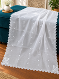 White soft  organza four Sided Scallop Dupatta with White Embroidery – Dyeable  2.75 yards