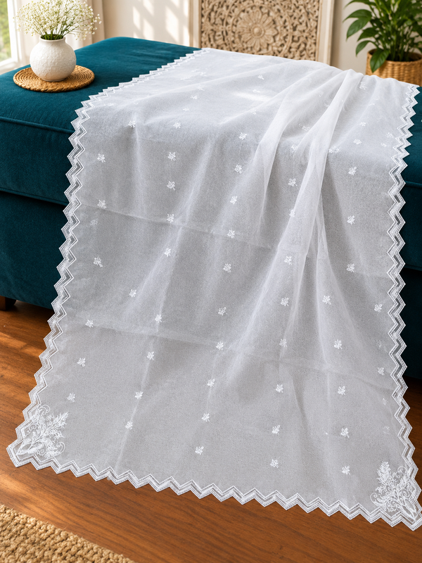 White soft  organza four Sided Scallop Dupatta with White Embroidery – Dyeable  2.75 yards