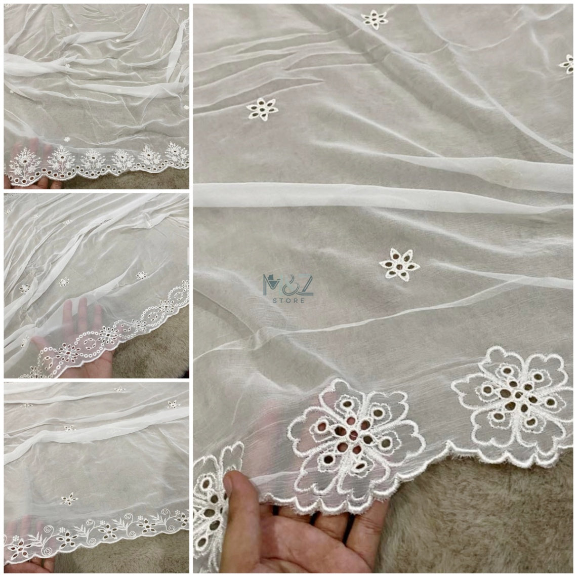 Chiffon White Embroidery Dupatta Diyable