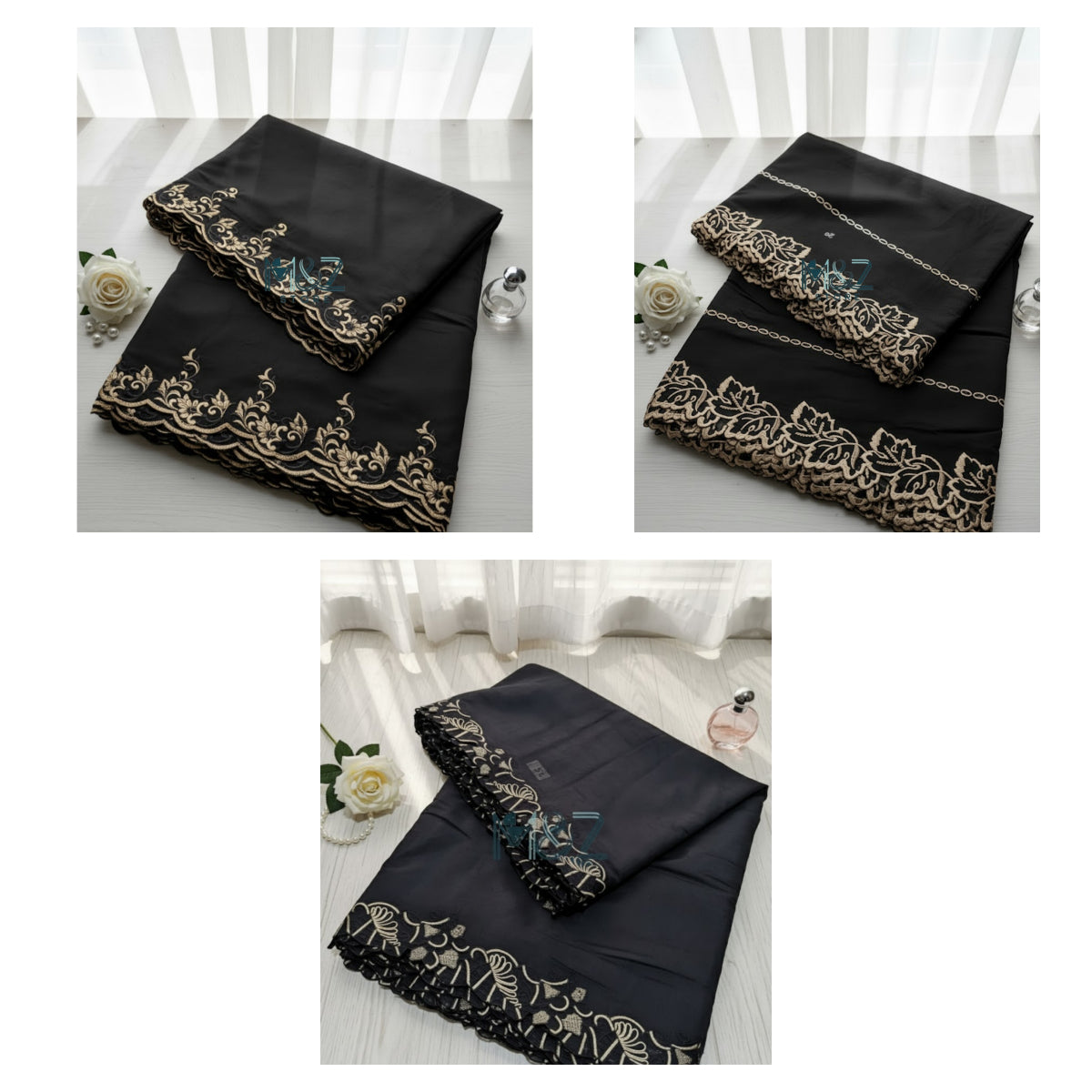 Black Golden Embroidary Dupatta Voile Lawn - 2.5 ghz