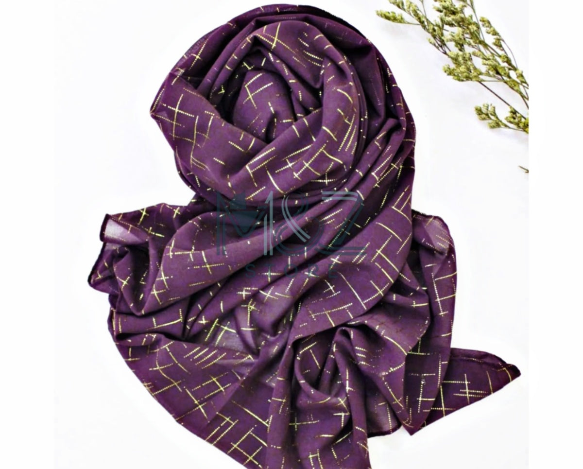 Georgette Chiffon Hijab Stole - Golden Check Pattern Print