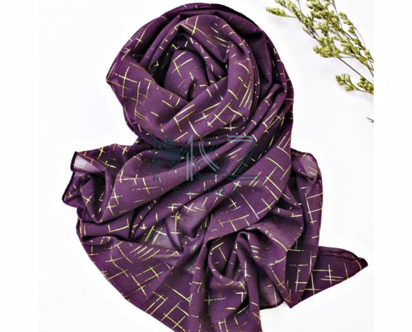Georgette Chiffon Hijab Stole - Golden Check Pattern Print