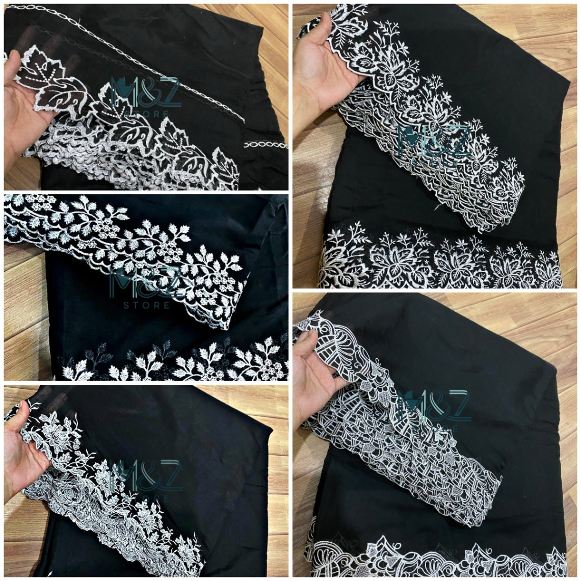 Black and White Cutwork Dupatta Voile Lawn Khaddi Lawn Embroided - 2.5 ghz