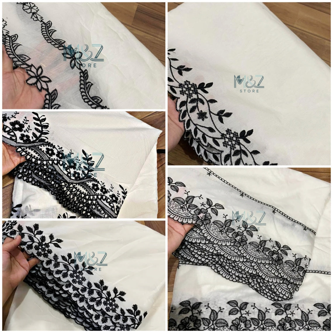 White And Black Cutwork Dupatta Voile Lawn Khaddi Lawn Embroided - 2.5 ghz
