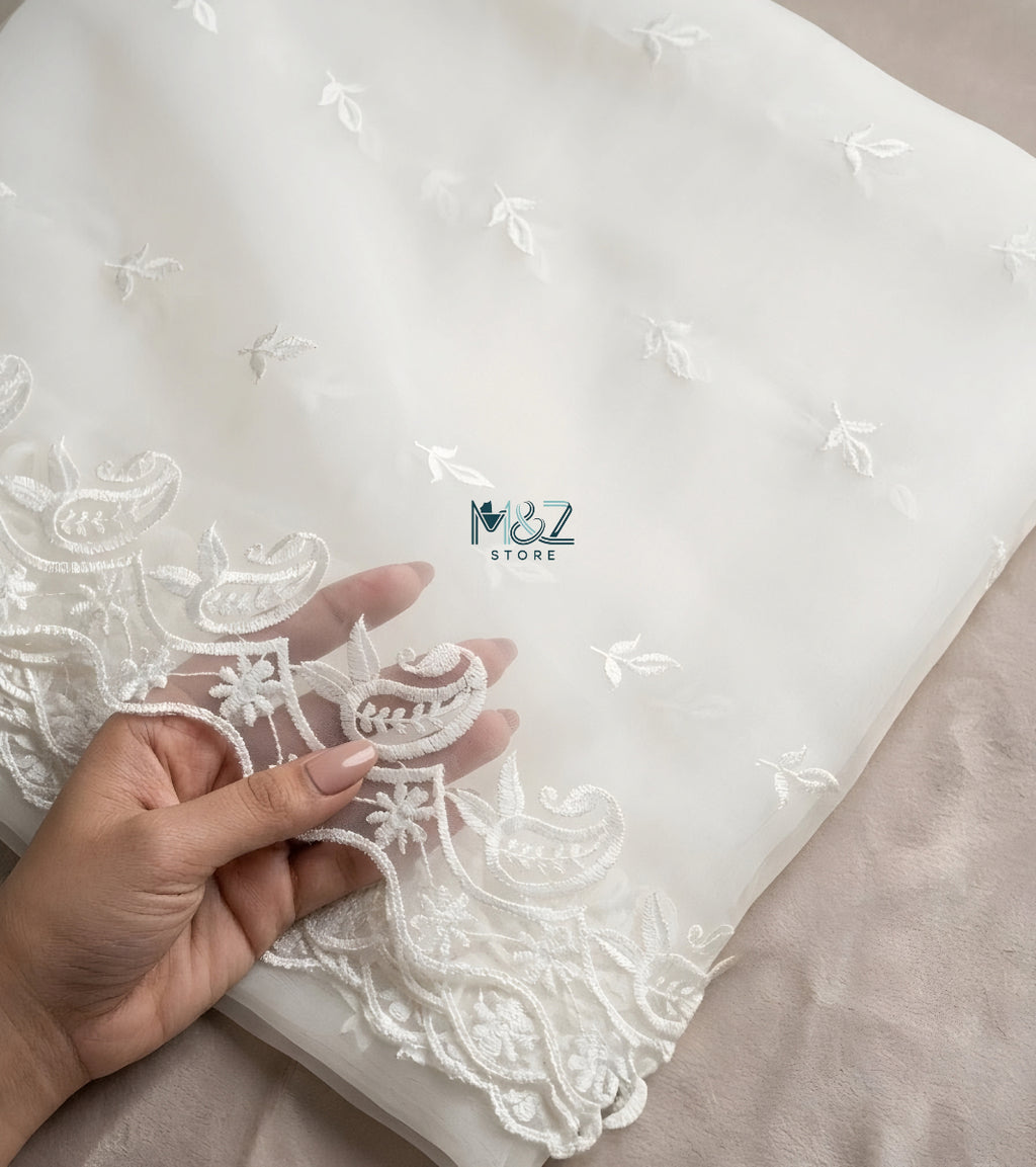 Organza White Cutwork Dupatta Border Organza Embroided - 2.5 ghz