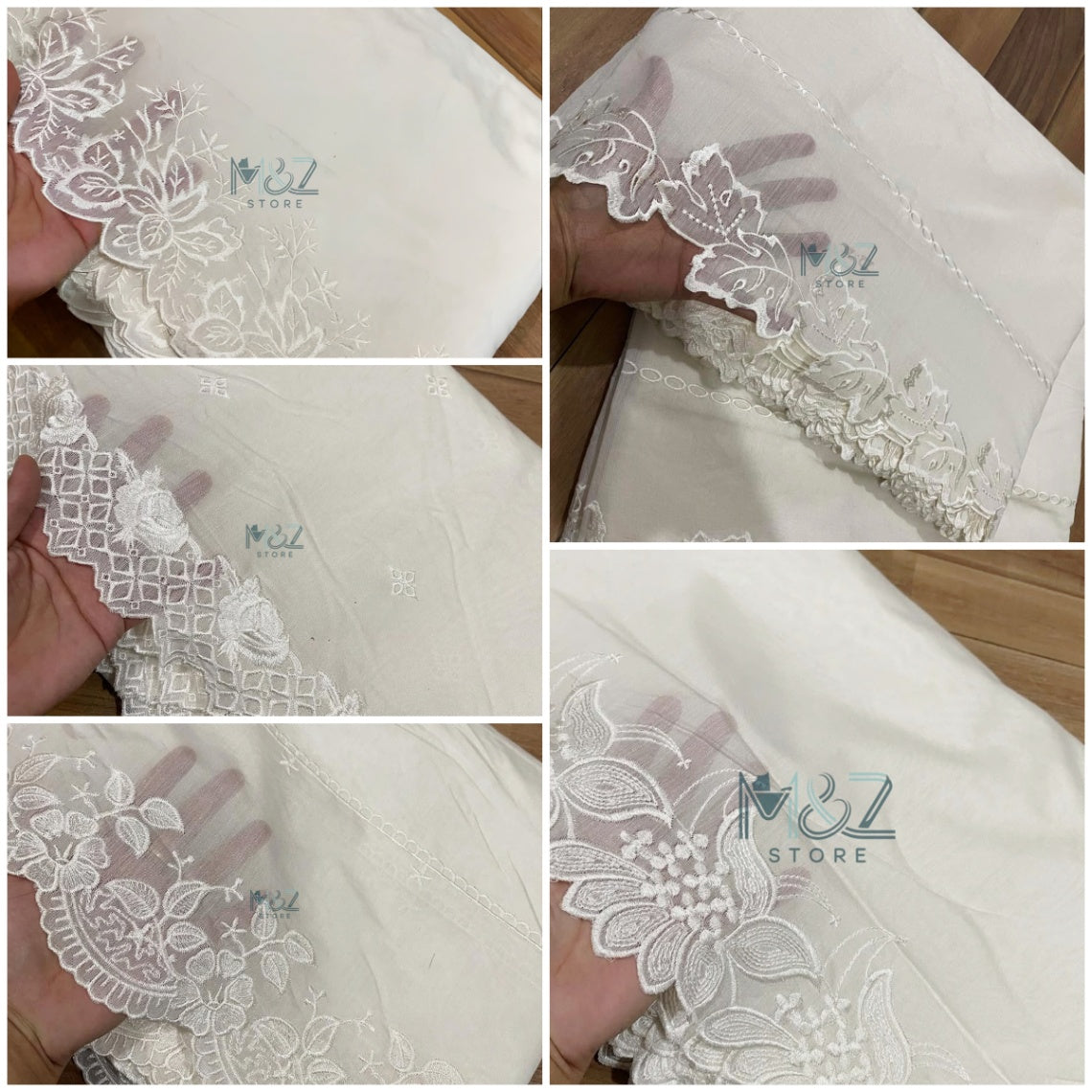White Cutwork Border Cotton Lawn Khaddi Lawn Embroided Dupatta - 2.5 ghz