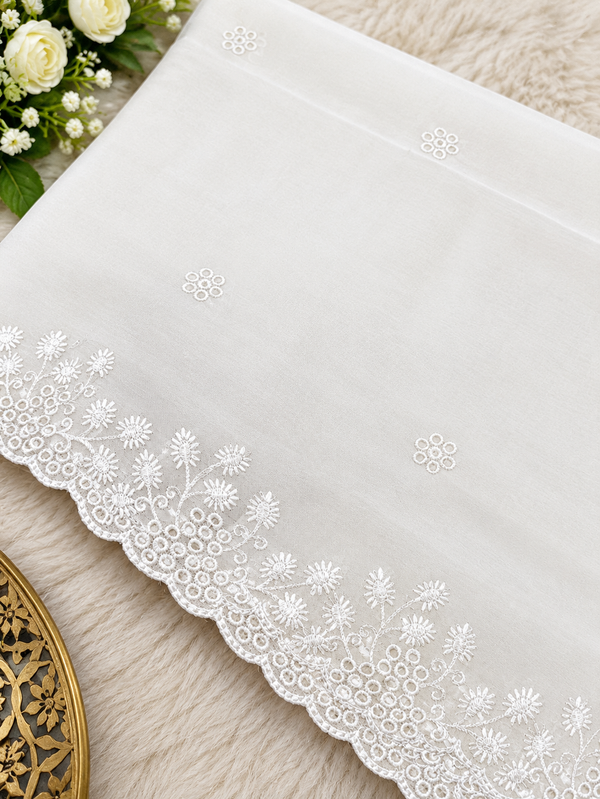 Semi Pure Chiffon White Scallop Embroidered Dupatta Diyable in all colors 2.5 yards length