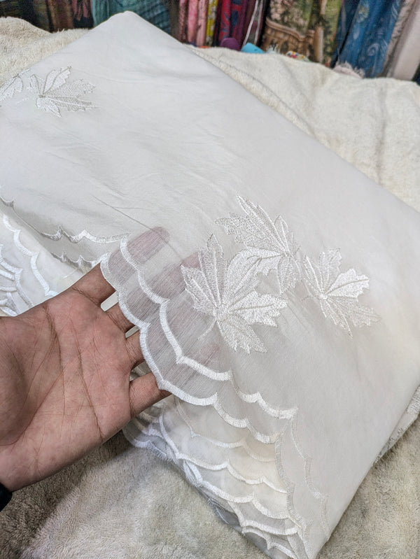 Voile Lawn Scalloped Dupatta with White Embroidery | white lawn Cutwork Dupatta Diyable in all colors 2.5 yards