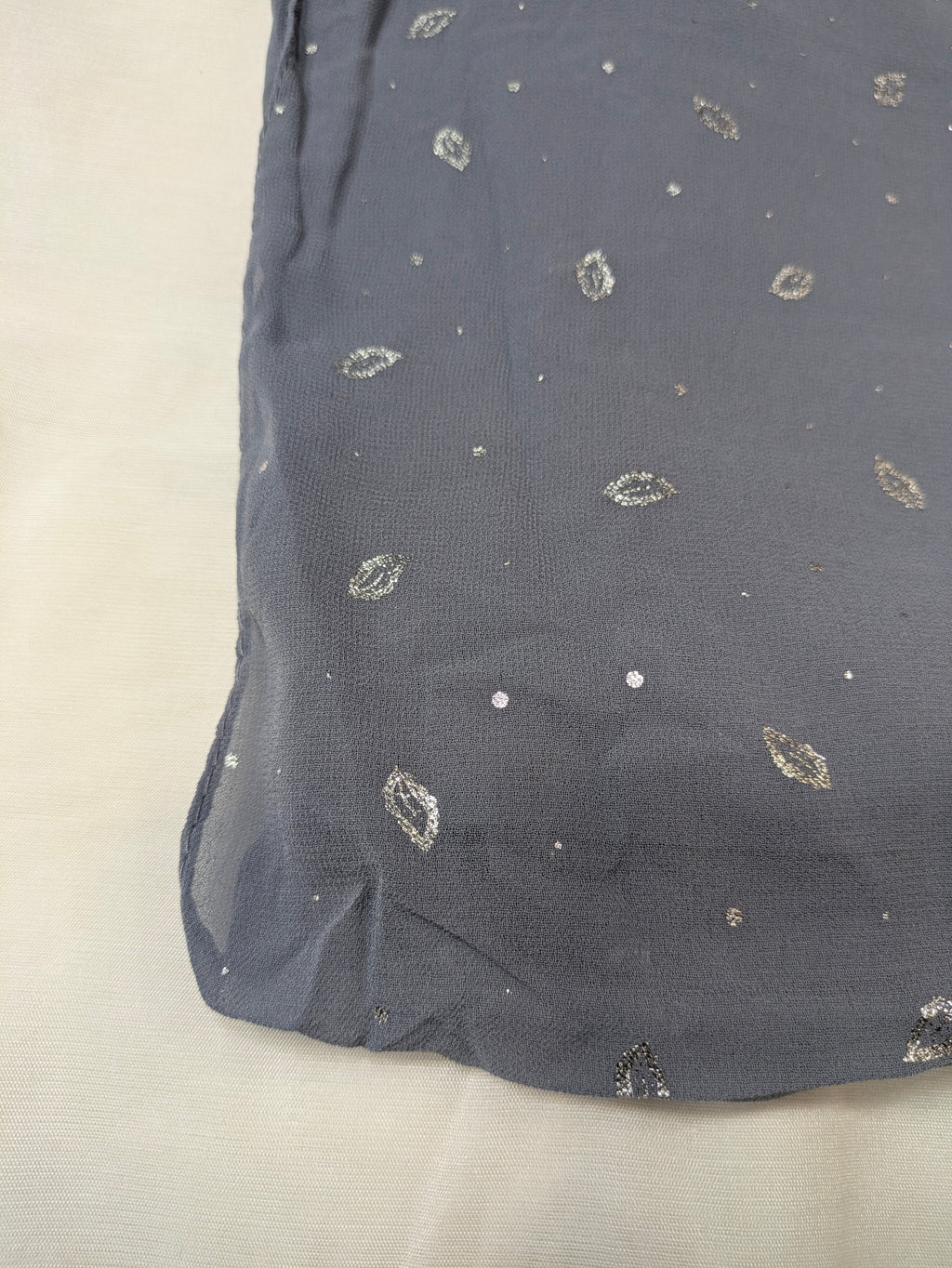 Georgette Chiffon Hijab Stole with Silver Leaf Foil Design - 2 Gaz
