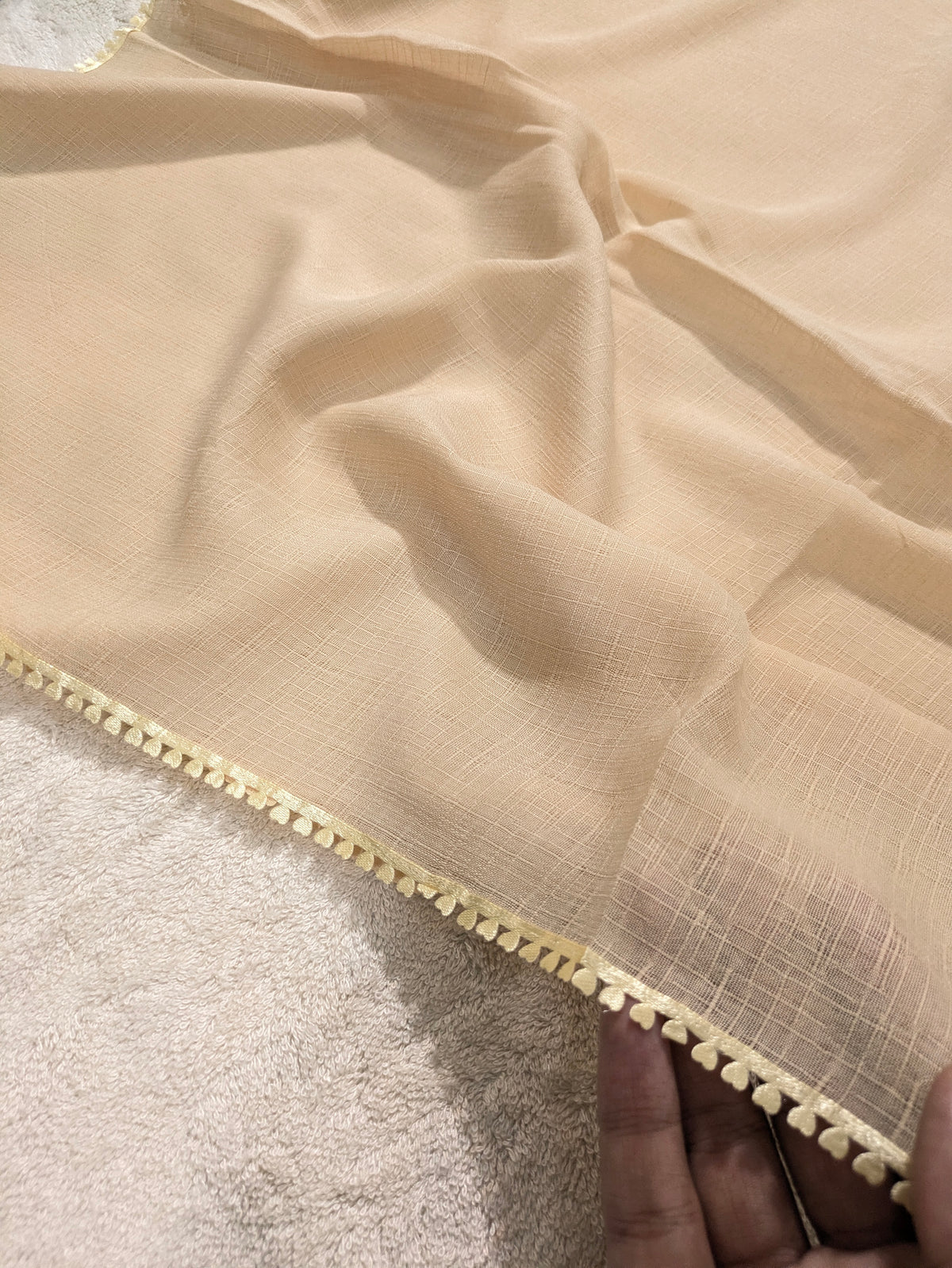Premium Soft Lawn Hijab with Four Side Lace & Textured Fabric – 2 Yards