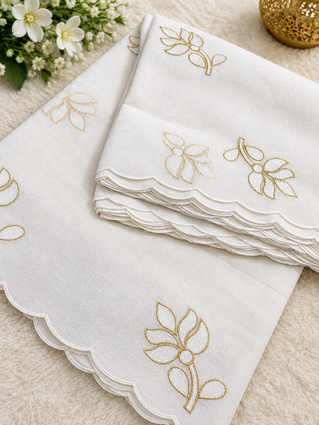 Voile Lawn white Scalloped Dupatta with golden  Embroidery |  lawn Cutwork Dupatta Diyable in all colors 2.5 yards length