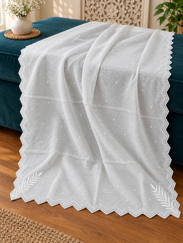 White Voile Lawn four Sided Scallop Dupatta with White Embroidery – Dyeable  2.75 yards