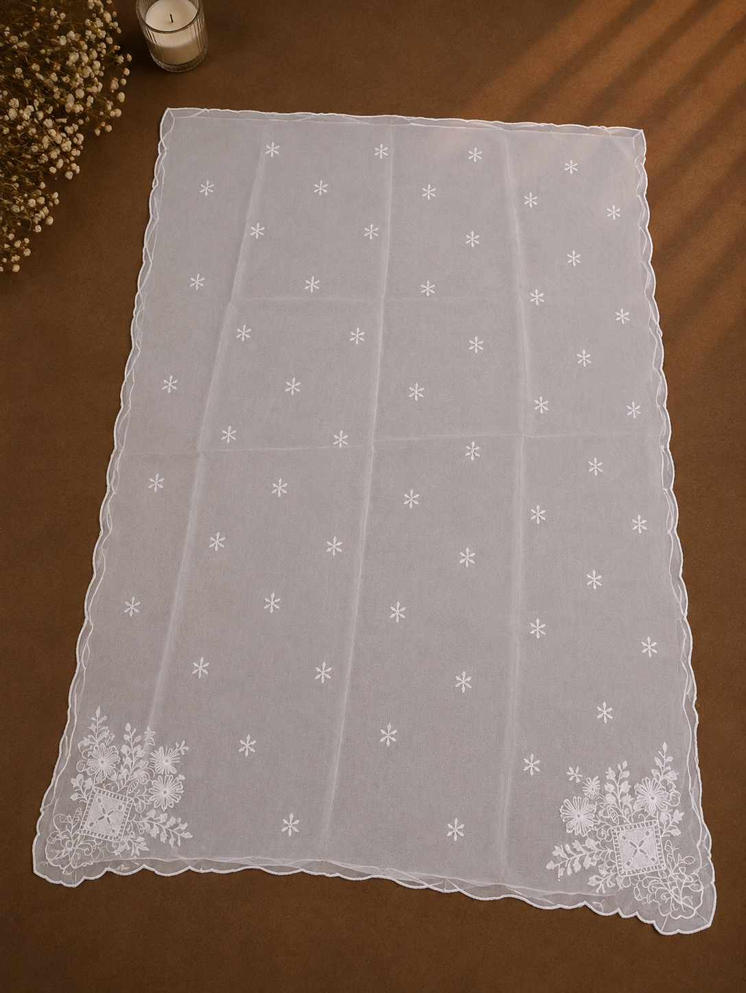 Chiffon Four-Side Scalloped Cutwork Dupatta – 2.75 Yards (Dyeable