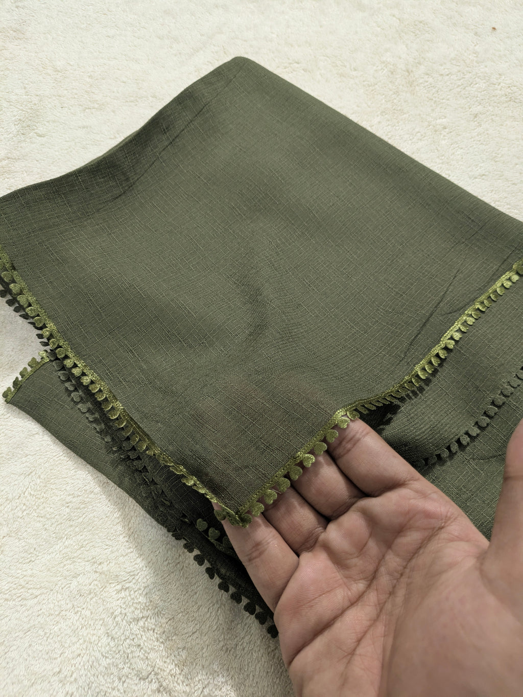 Premium Soft Lawn Hijab with Four Side Lace & Textured Fabric – 2 Yards