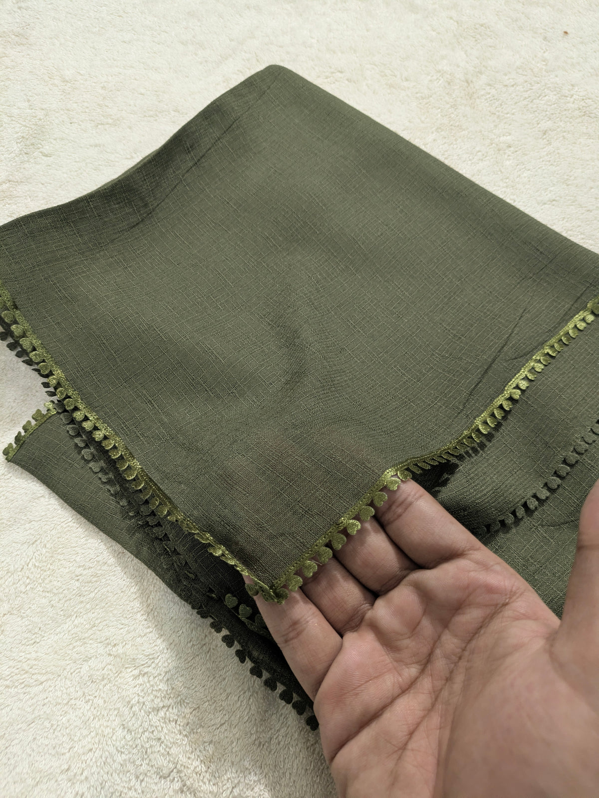 Premium Soft Lawn Hijab with Four Side Lace & Textured Fabric – 2 Yards