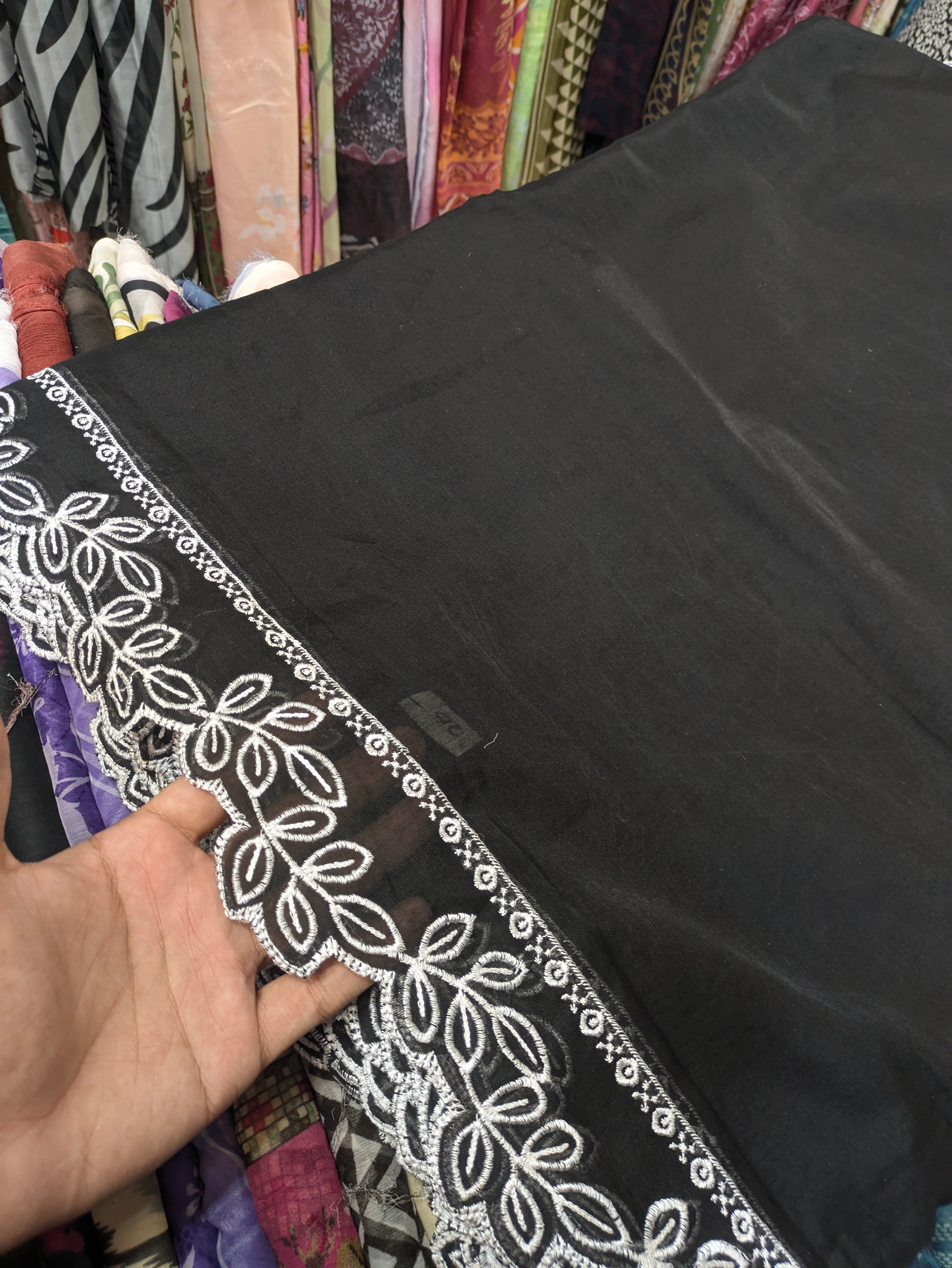 Voile Lawn black  Scalloped Dupatta with White  Embroidery | black  lawn Cutwork Dupatta 2.5 yards length