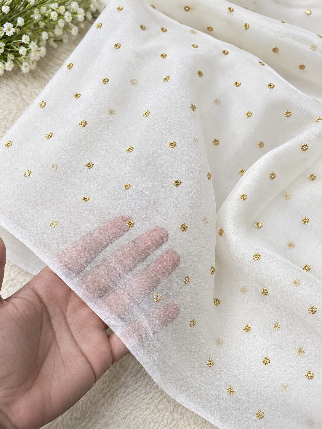 Premium Chiffon Dupatta with Golden Chan Embroidery | Soft & Elegant Party Wear Dupatta | 2.5 Yards