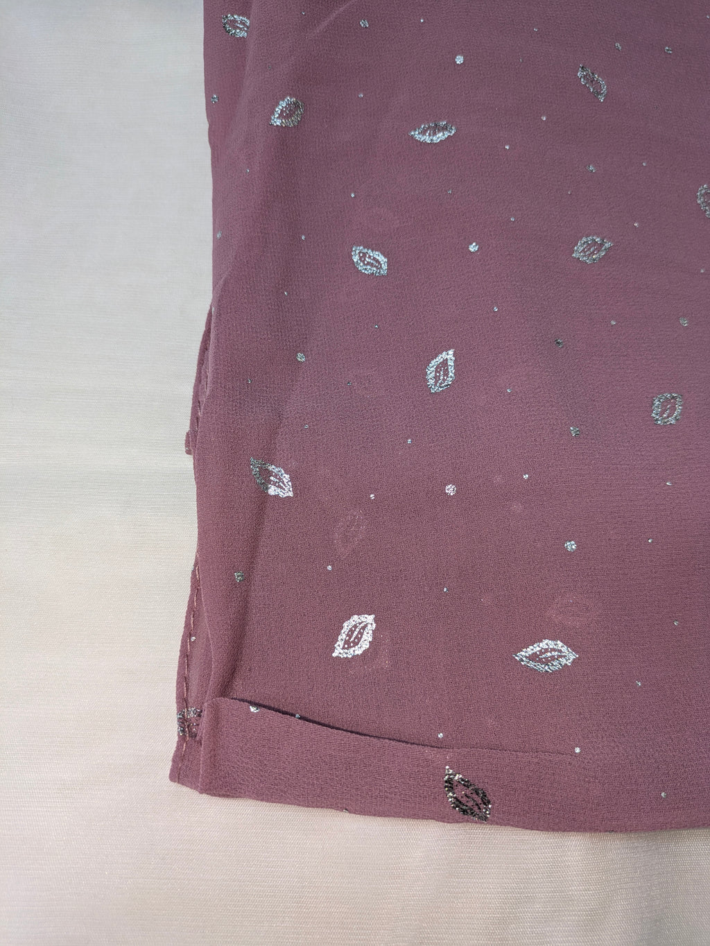 Georgette Chiffon Hijab Stole with Silver Leaf Foil Design - 2 Gaz
