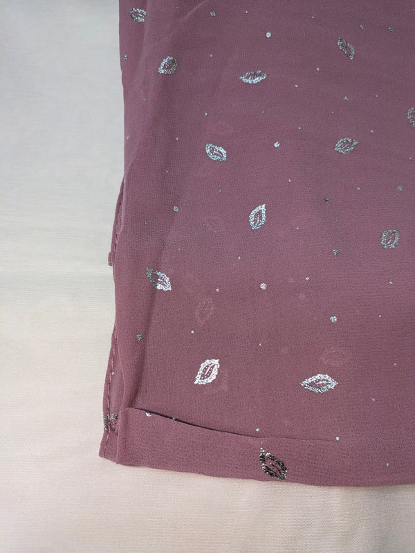 Georgette Chiffon Hijab Stole with Silver Leaf Foil Design - 2 Gaz