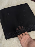 Elegant Black Chiffon Dupatta with Black Embroidery & Sequin Work – 2.3 Yards
