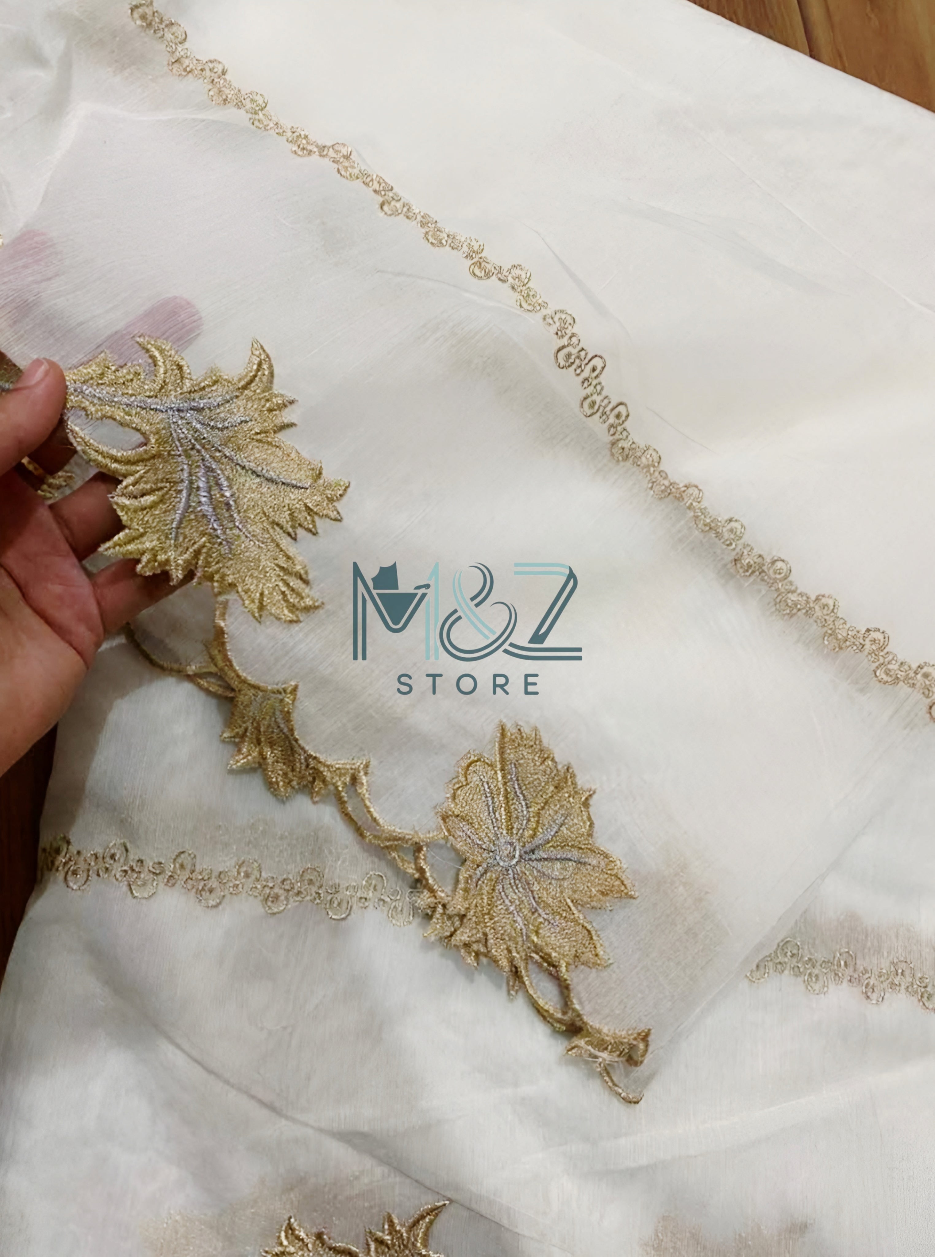 Voile Lawn white Scalloped Dupatta with golden  Embroidery |  lawn Cutwork Dupatta