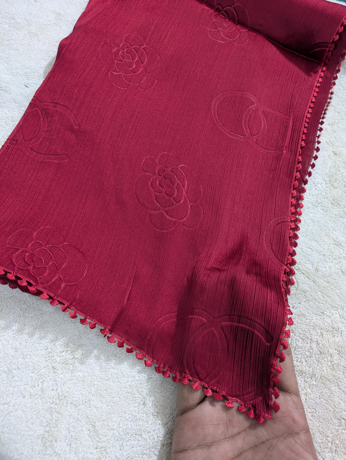 Premium Silk Hijab with Four Side Cutwork Lace | Elegant Party Wear Hijab