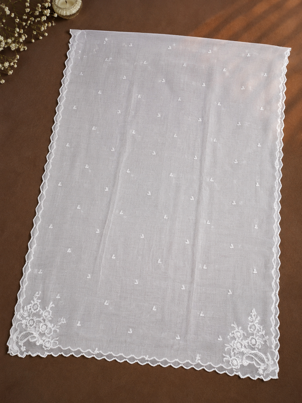 Lawn Four-Side Scalloped Cutwork Dupatta  – 2.5 Yards (Dyeable)