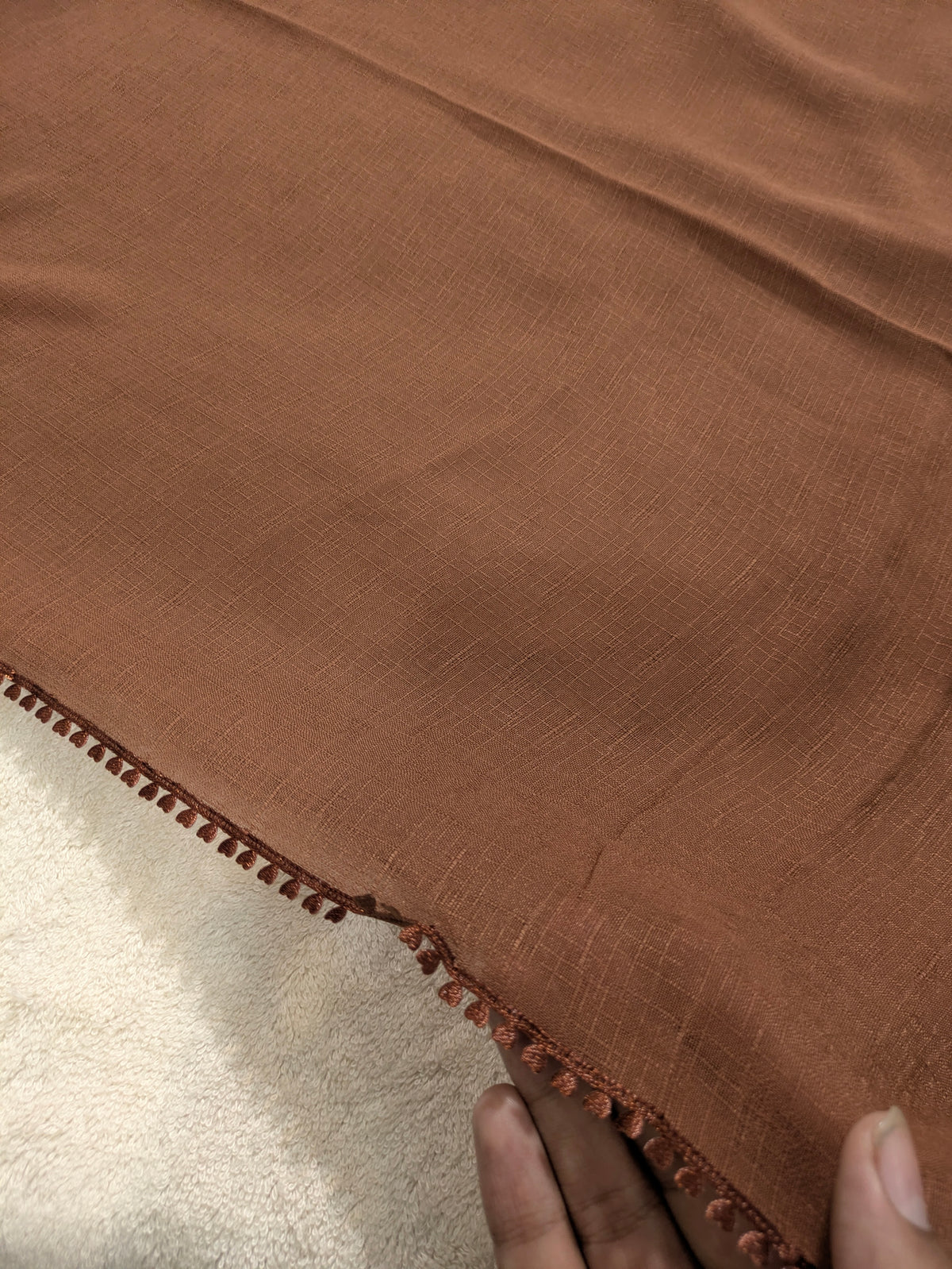Premium Soft Lawn Hijab with Four Side Lace & Textured Fabric – 2 Yards