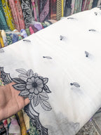 Voile Lawn white Scalloped Dupatta with black  Embroidery |  lawn Cutwork Dupatta