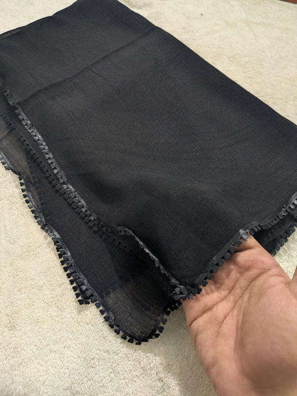 Premium Soft Lawn Hijab with Four Side Lace & Textured Fabric – 2 Yards