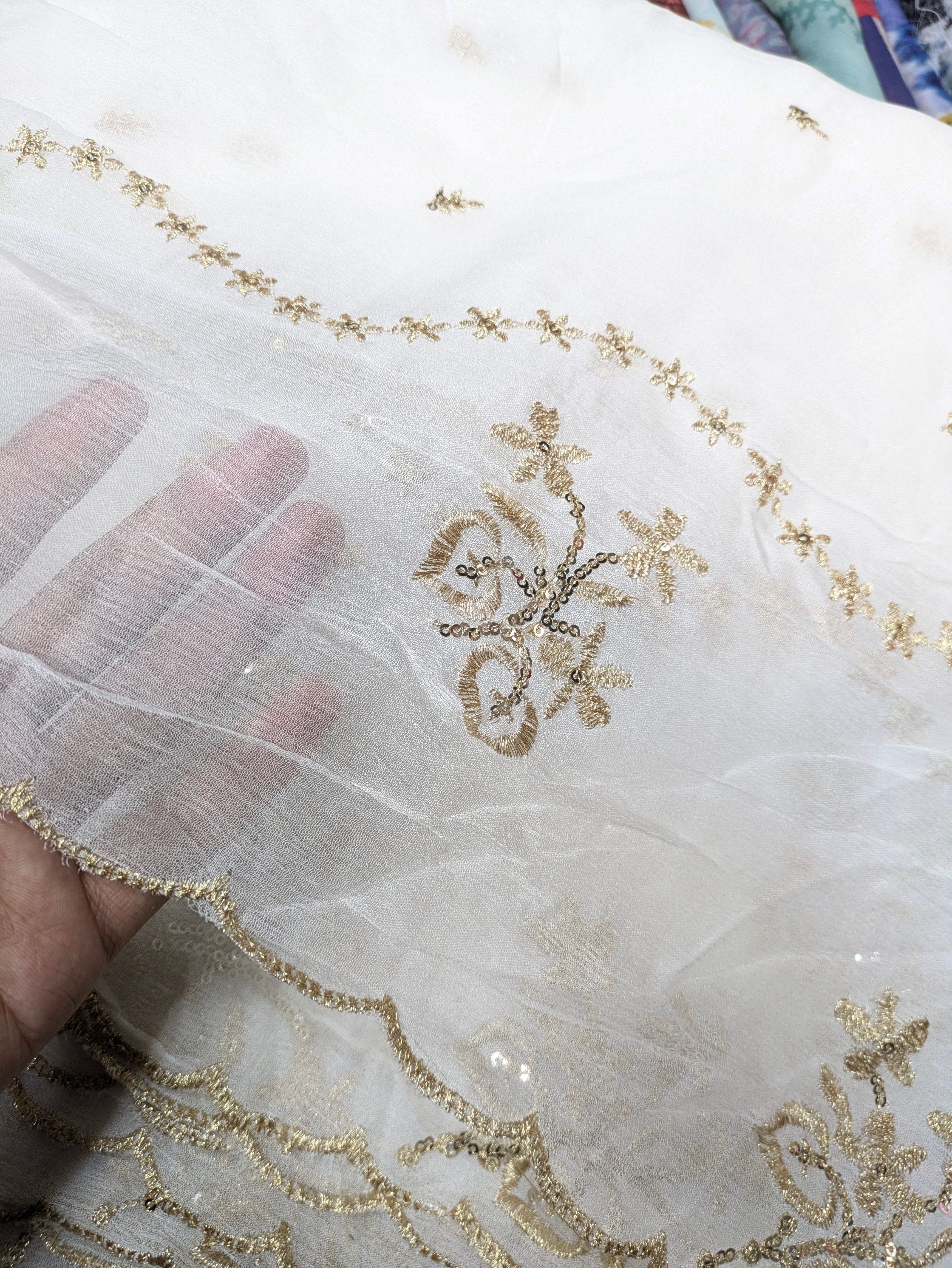 Semi Pure Chiffon golden  Embroidered Dupatta