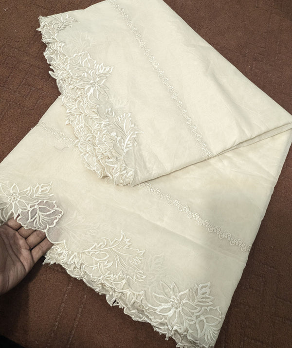 Cream Voile Lawn Scalloped Dupatta with Cream Embroidery | Cream  lawn Cutwork Dupatta 2.5 yards