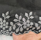 Voile Lawn black  Scalloped Dupatta with golden   Embroidery | black lawn Cutwork Dupatta