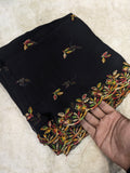 Black Chiffon Dupatta with Multicolor Embroidery & Two-Sided Embroidered Border – 2.3 Yards