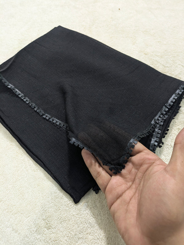 Premium Soft Lawn Hijab with Four Side Lace & Textured Fabric – 2 Yards
