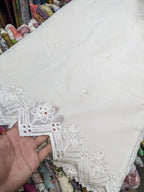 Voile Lawn Scalloped Dupatta with White Embroidery | white lawn Cutwork Dupatta